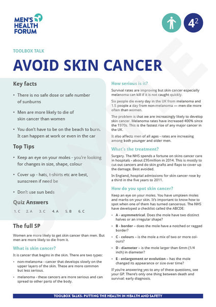 Toolbox Talk 4: Avoid skin cancer (PDF)