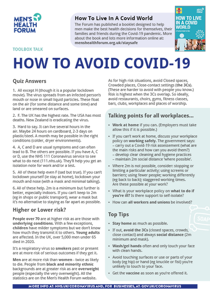 Toolbox Talk 12: How to avoid Covid-19 (PDF) FREE (updated 2021)