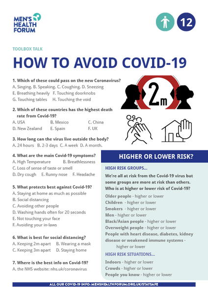 Toolbox Talk 12: How to avoid Covid-19 (PDF) FREE (updated 2021)