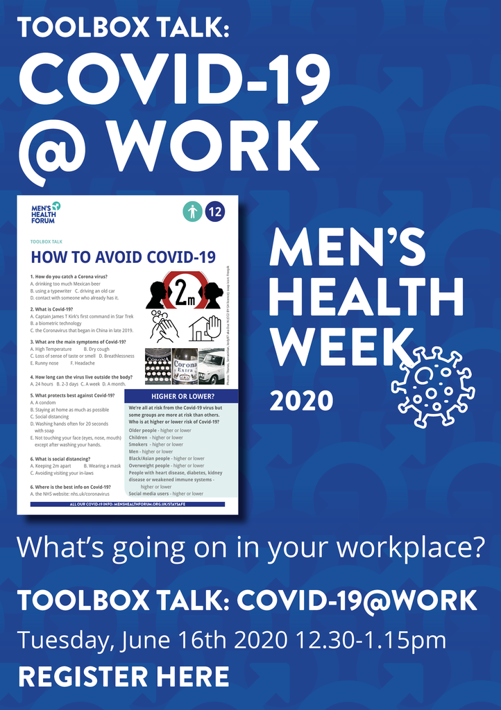 Webinar - Toolbox Talk online: work & COVID-19: Tuesday, June 16th, 2020 - 12.30-1.15pm