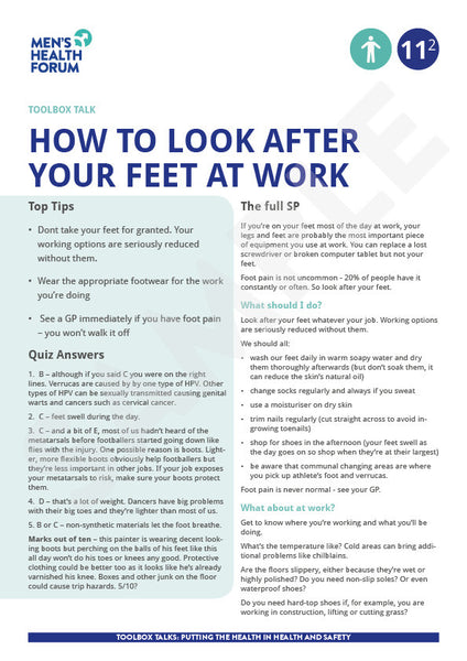 Toolbox Talk 11: How to look after your feet at work (PDF)