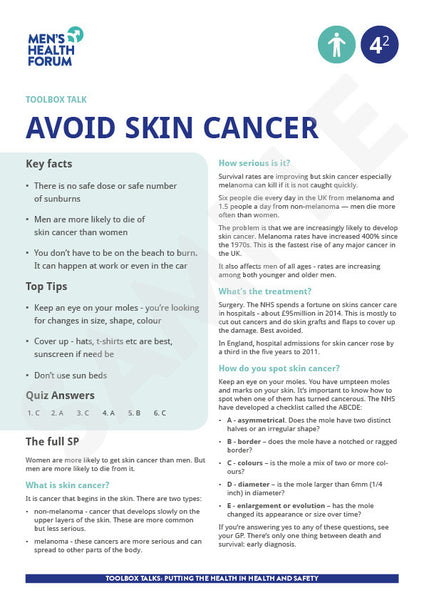 Toolbox Talk 4: Avoid skin cancer (PDF)