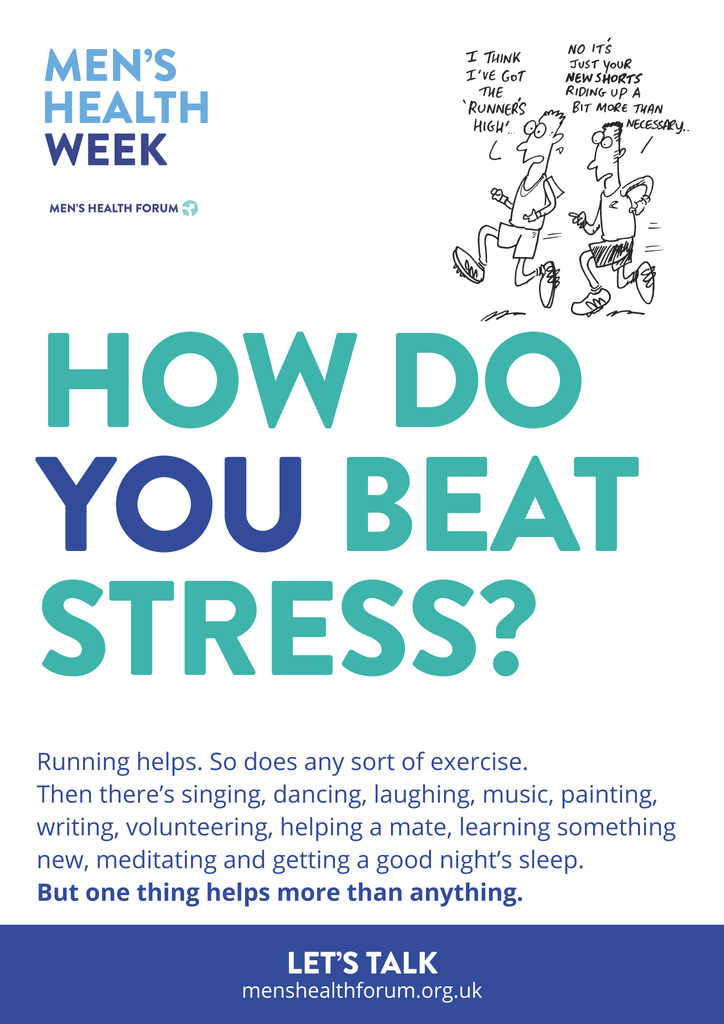 How do you beat stress? Let's talk. - Running (Cartoon) Poster - Men's Health Week 2016 (pdf)