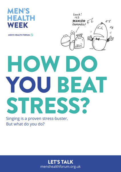 How do you beat stress? Let's talk. - Singing (Cartoon) Poster - Men's Health Week 2016 (pdf)