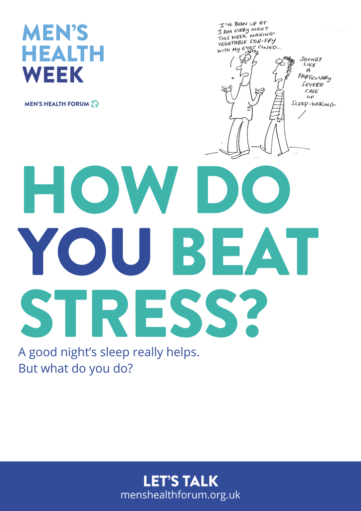 How do you beat stress? Let's talk. - Sleep (Cartoon) Poster - Men's Health Week 2016 (pdf)